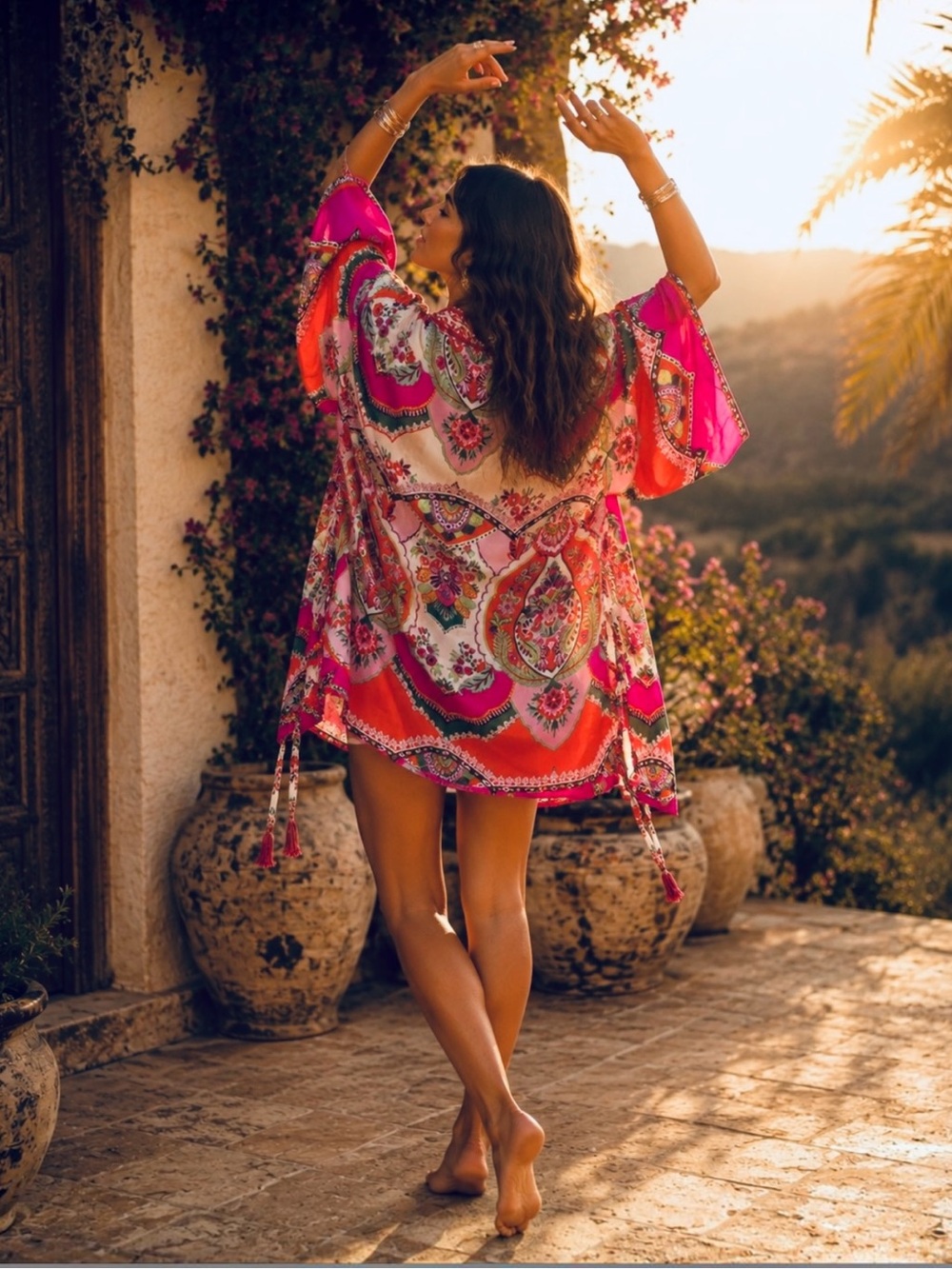 Rachel Zoe Boho Luxe Floral Belted Kimono Robe | L-XL |  Reversible Resortwear - Picture 12 of 12